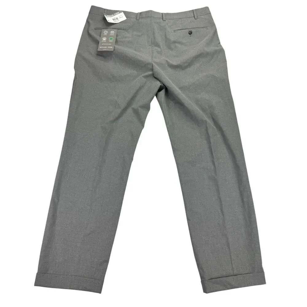 Michael Kors Mens Pleated Cuffed Solid Classic Fit Stretch Pants Gray 40x32